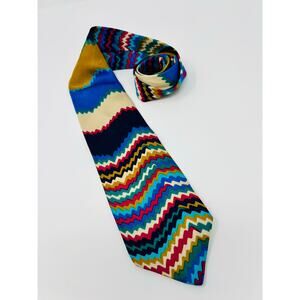 Vintage Missoni Cravatte 100% Silk Tie Psychedelic Wavy Stripe Made in Spain